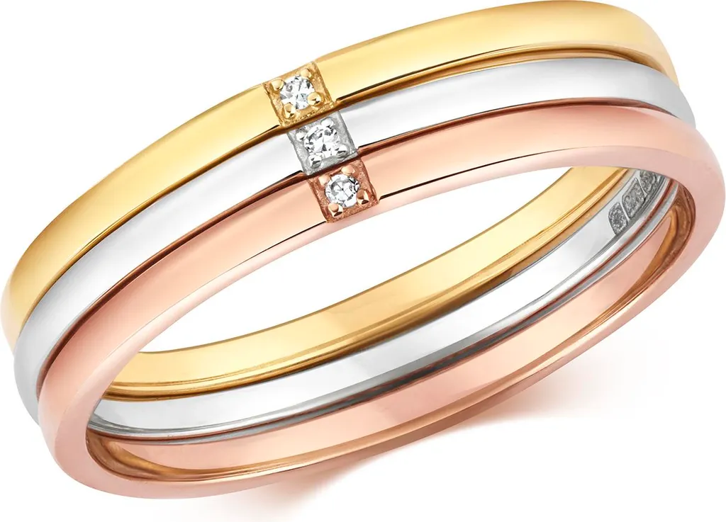 Bague en Or Tricolore 9 Carats avec Diamant Véritable Brillant T49