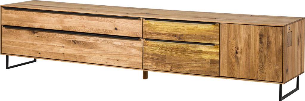 MASSIVMOEBEL24 Lowboard Wildeiche 235x43x52 natur geölt WIEN #206