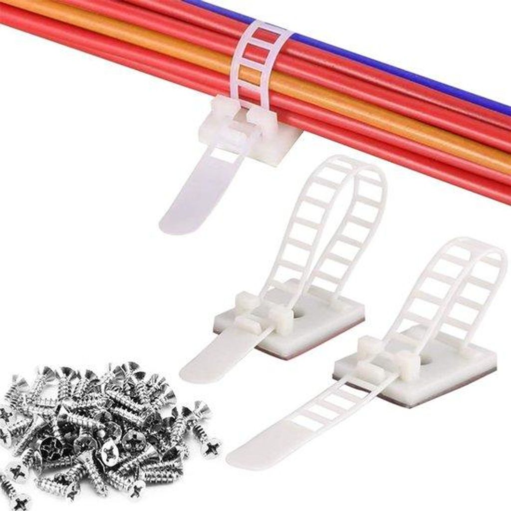 Nylon Kabelbinders - 50 Stuks Verstelbaar - Wit - Met Schroeven - Voor TV, PC und Laptop
