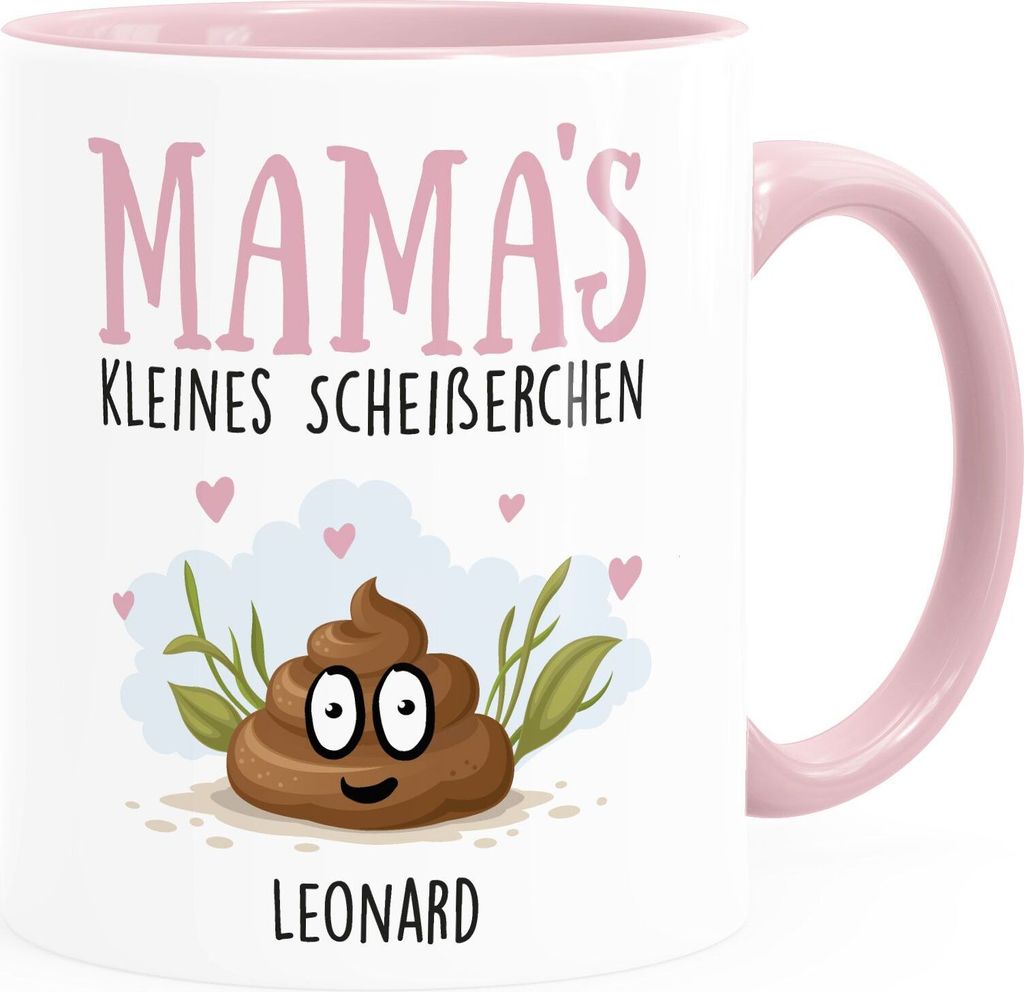 Tasse personalisiert Mama's kleine Scheißerchen anpassbare Namen Kackhaufen Geschenk für Mama MoonWorks 1 Kind rosa Keramik-Tasse