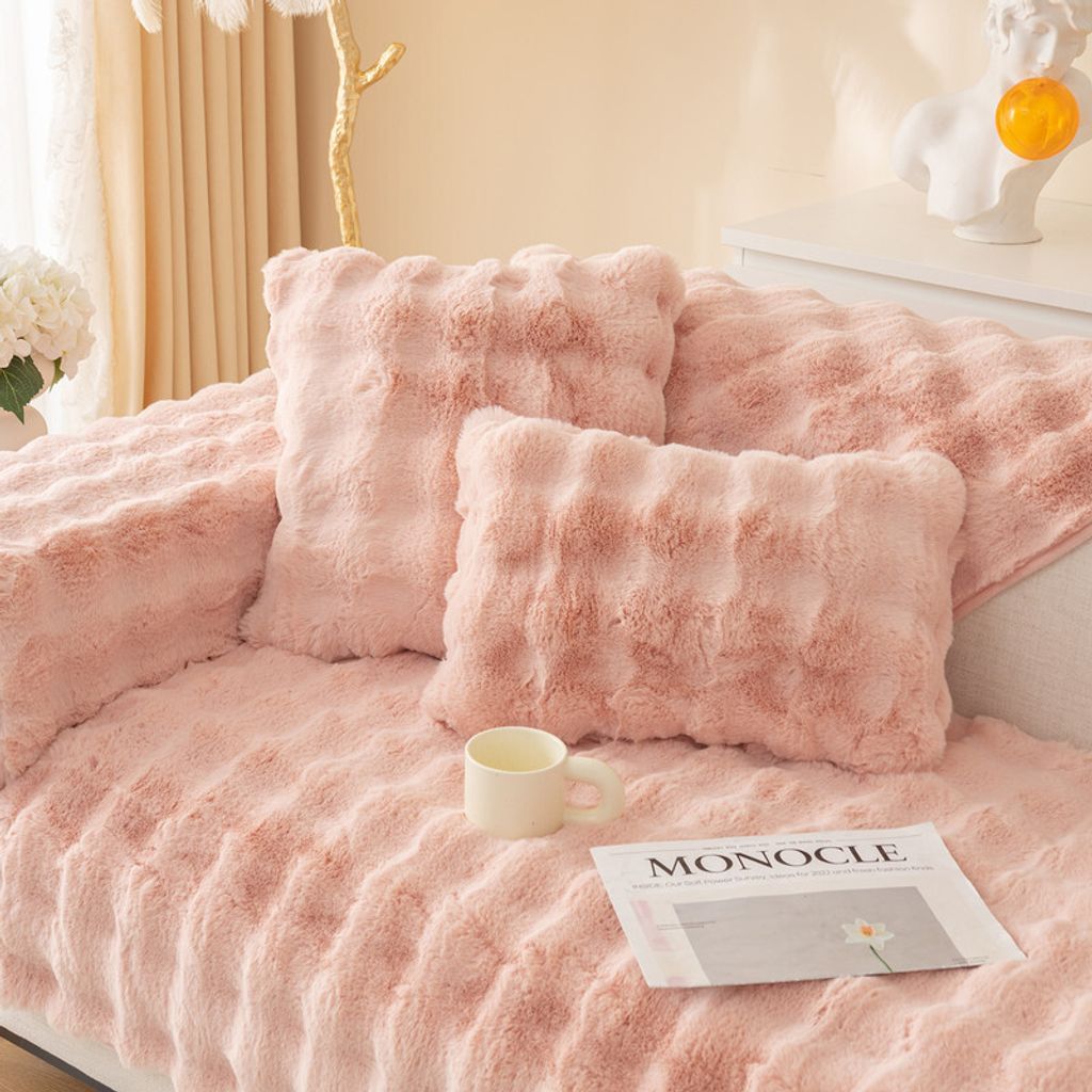 (Rosa, Kopfkissen 30 * 50 cm) Dickes Plüsch-Kaninchen-Sofakissen, flauschige Sofakissenbezüge, Möbelschutz