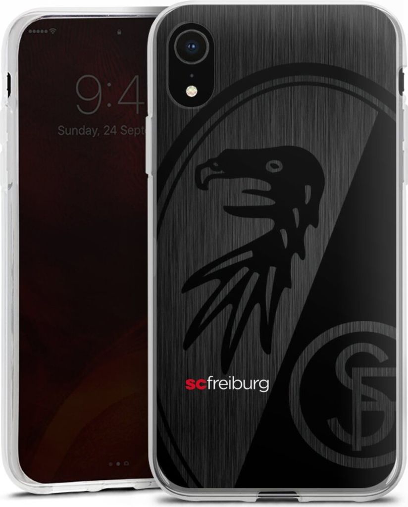 DeinDesign Handyhülle für Apple iPhone Xr Silikon Hülle Case Smartphone Schutzhülle Metallic Look Offizielles Lizenzprodukt SC Freiburg