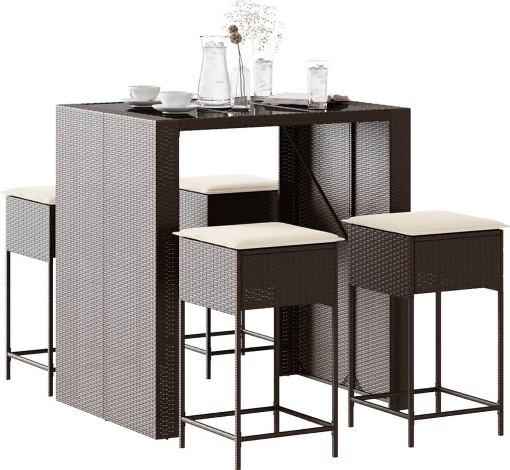 Moderne Gartenmöbelgarnituren 5-tlg. Gartenbar-Set mit Kissen Braun Poly Rattan Gartenmöbelset CC64162999