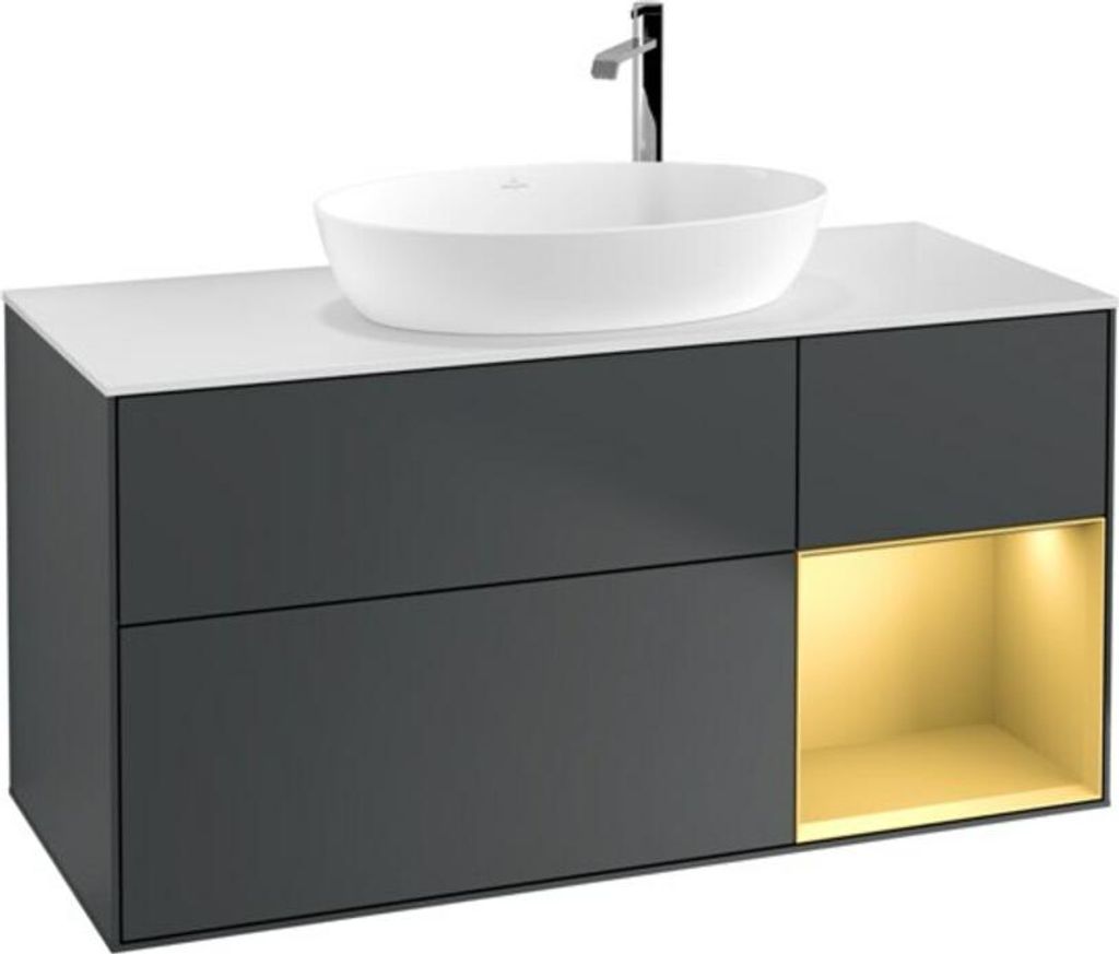 V&B Waschtischunterschrank Finion 120cm, Pl w m, Rg g m Lac, md bl. m Lac