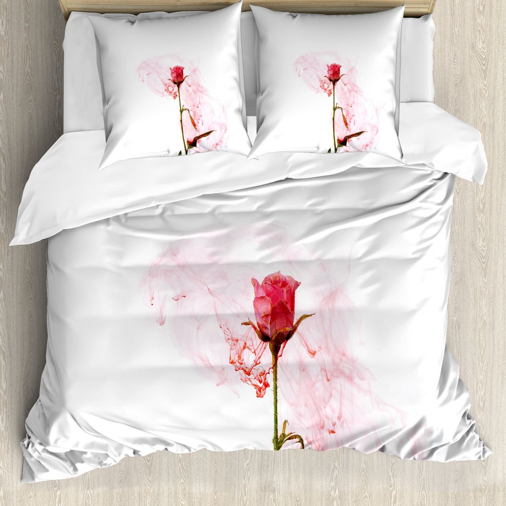 ABAKUHAUS Blumen Bettbezug Set für Einzelbetten, Romantischer Lieber Rosen-Entwurf, Milbensicher Allergiker geeignet mit Kissenbezug, 155 cm x 220...