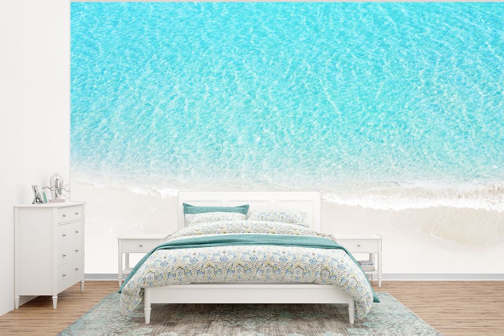 MuchoWow Fototapete für Wohnzimmer oder Schlafzimmer Wandtapete Vinyl Motivtapete Blau - Wasser - Strand - 295x220 cm - Wand Tapete