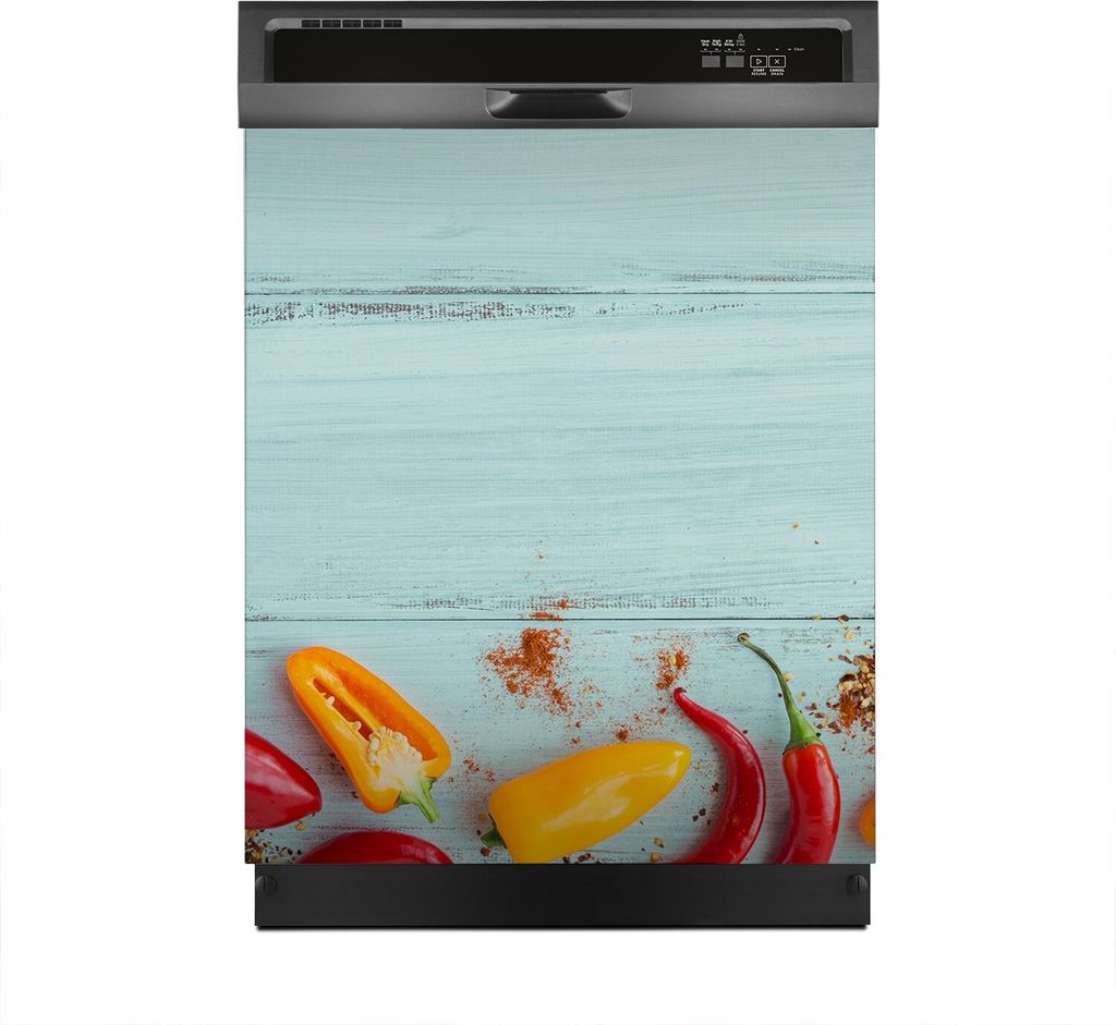 Magnete Dekorative 60x70 cm Küche Magnetmatte Spülmaschine - Paprika Früchte auf Holz