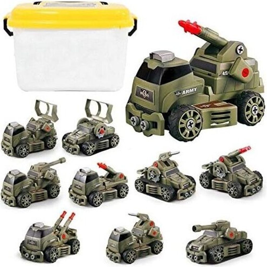 10-in-1 75 teiliges Zerlegbare Spezialkräft Militärische Fahrzeuge mit Reibungsantrieb DIY Montage Spielset