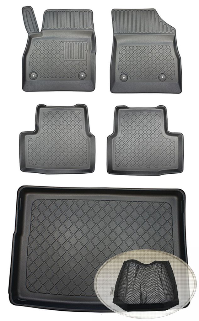 SET Kofferraumwanne Gummifußmatten für Opel Astra Business K Schrägheck Hatchback 5-türer 2015- mit Notrad, erhöhte Ladefläche