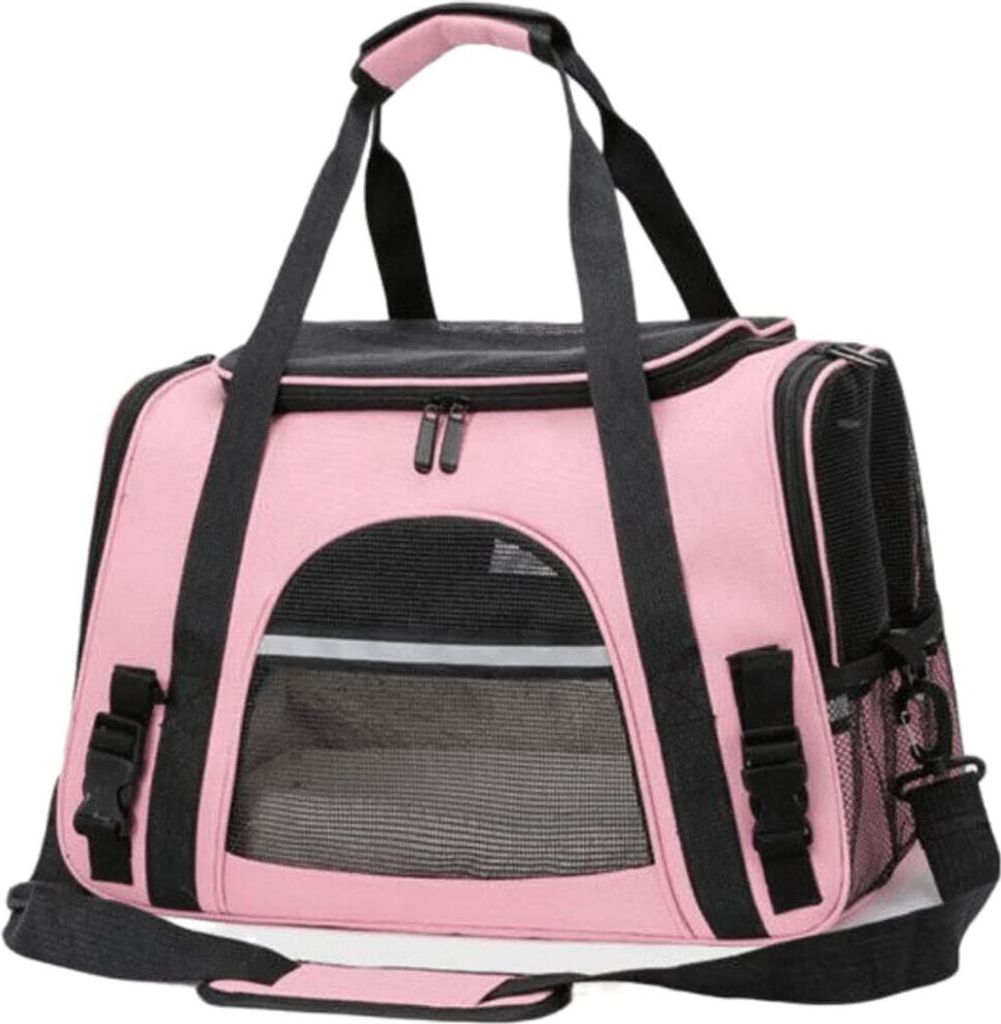 ASKSA Transporttasche Hund Katzen Hundetransporttasche Faltbare Haustiertragetasche,Transportbox mit Schultergurt und Plüschmatte, Rosa