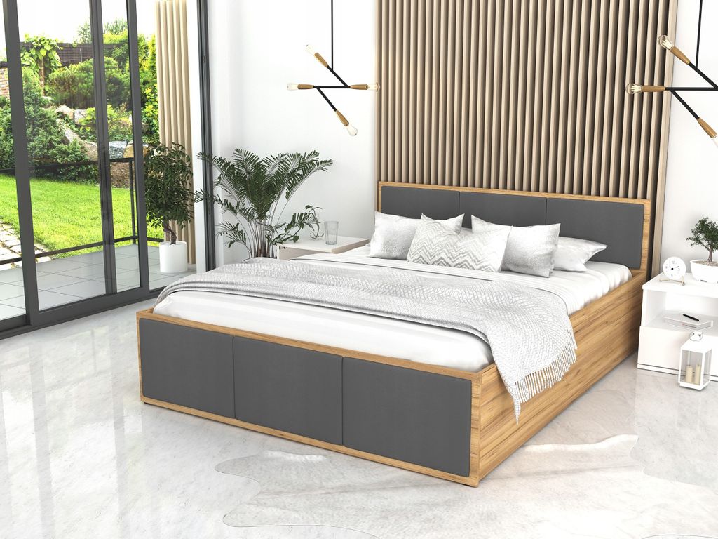 Bett mit Lattenrost Jugendbett Doppelbett eiche-grau 120 / 140 / 160 / 180 cm, Matratze:ohne Matratze, Breite:120x200 cm