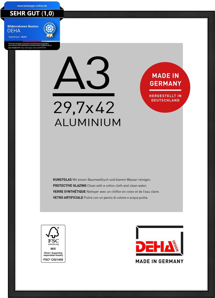 DEHA Design Aluminium Bilderrahmen Boston, 29,7x42 cm (A3), Produktbild 