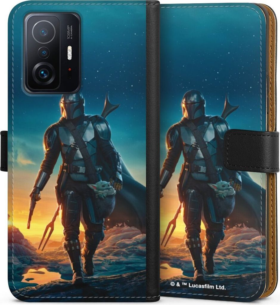 DeinDesign Klapphülle für Xiaomi 11T Pro 5G Handytasche Lederhülle Tasche Sonnenuntergang Star Wars The Mandalorian
