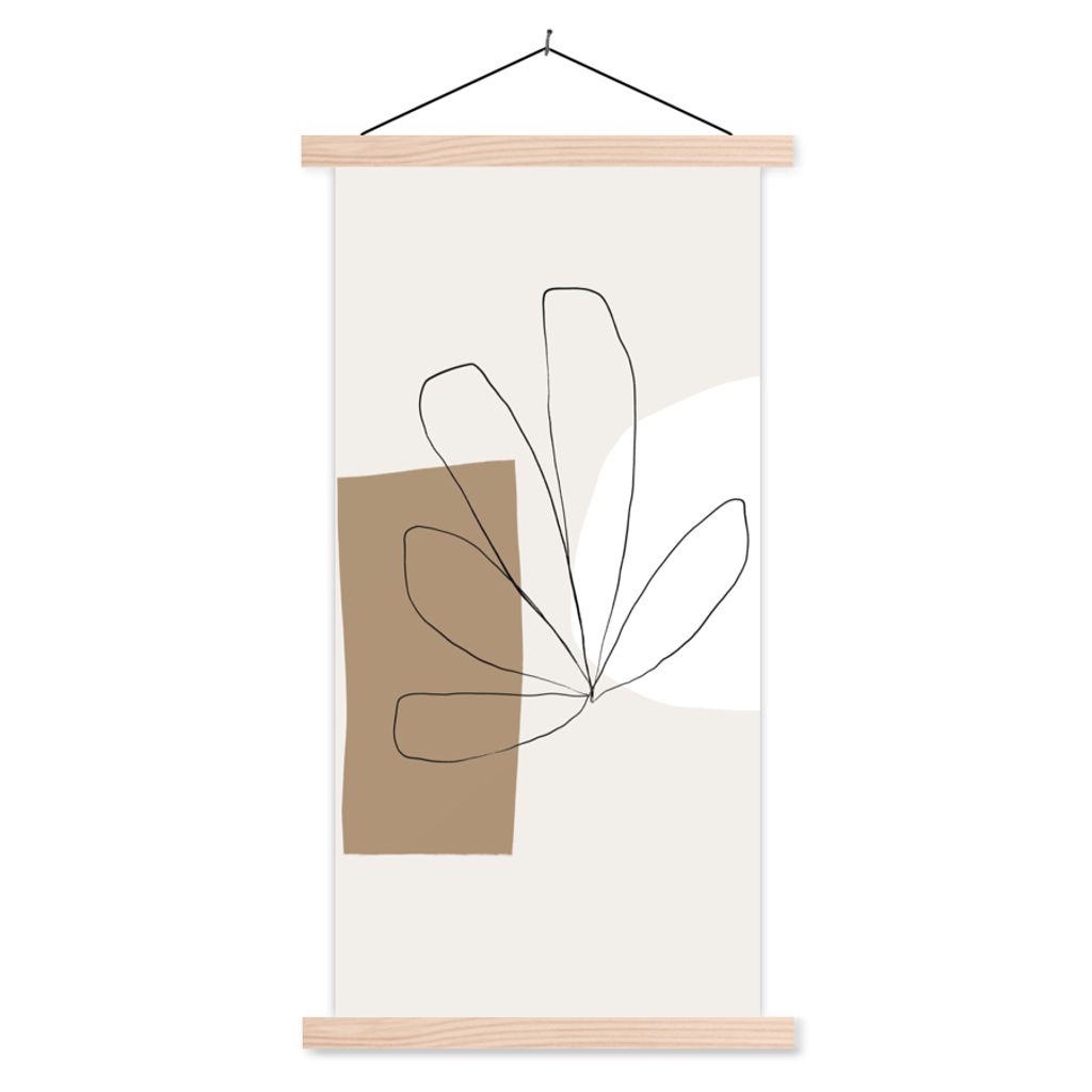 MuchoWow Textilposter Blumen - Minimalismus - Pastell 40x80 cm mit holzfarbenen Rahmen - Wohnzimmer