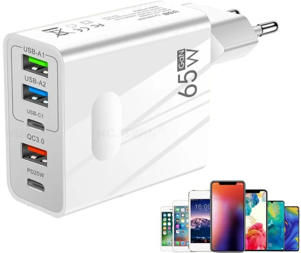 Chargeur rapide 65W GaN Cube PD 3.0 et QC 3.0 polyvalent à 5 sorties USB - 6