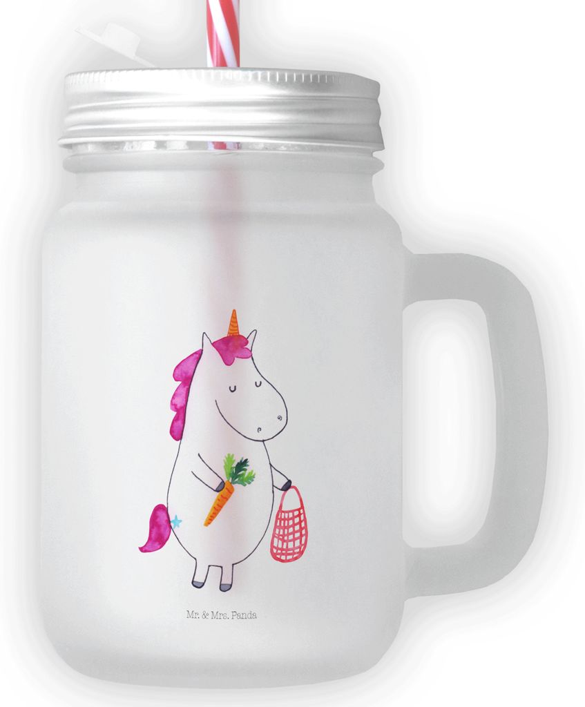 Mr. & Mrs. Panda Glas Einhorn Vegan - Transparent - Geschenk, Cocktailglas, Veganismus, getränkebecher, Unicorn, Gesund essen, Henkelglas, Leben, ...