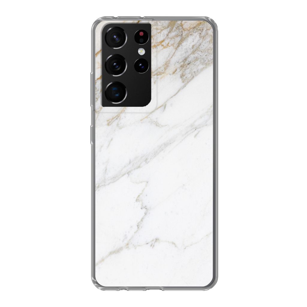 MuchoWow Handyhülle Schutzhülle Hülle für Samsung Galaxy S21 Ultra Marmor - Stein - Weiß - Gold - Marmoroptik - Stein - Luxus Silikon Softca...