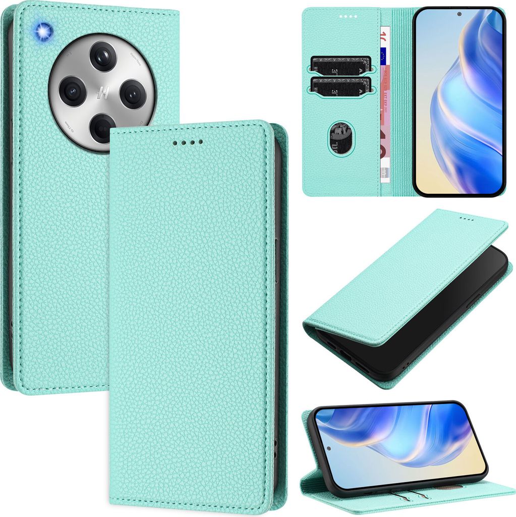 Litchi Leder Handyhülle für Oppo Find X8 Wallet Kartenfächer Standfunktion Hülle Türkis