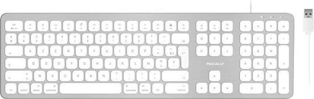 Macally WKEYHUBMB-FR, erweiterte Mac-Tastatur mit Ziffernblock, 2 USB Ports und französischem AZERTY Layout, USB-A, Alu-Design