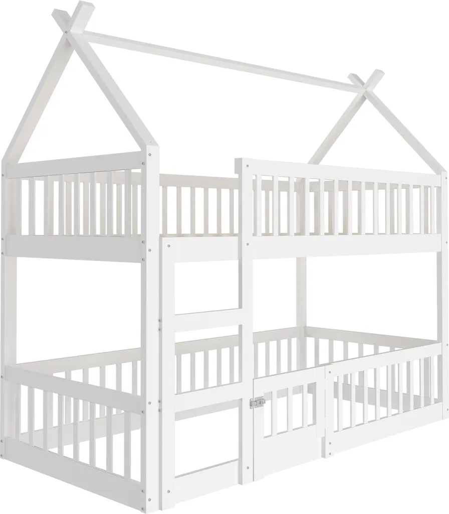 Lit Superposé Sweiko 90x200 avec Escalier, Bois Massif Blanc - Loft Design - 5