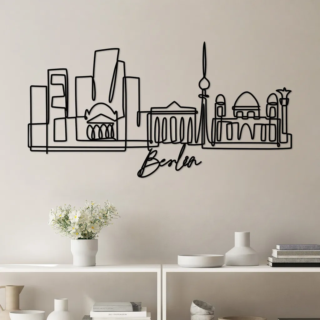 Grande Décoration Murale 100% Métal Noir 120x60 cm Modèle Wallity Berlin