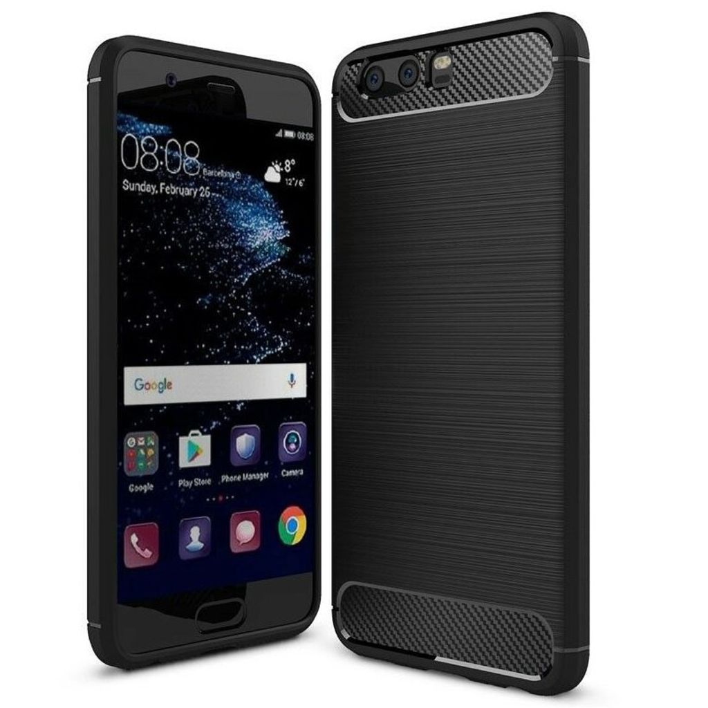 Techsuit Carbon Silicone Back Cover Hülle für Huawei P10 Plus - Schwarz