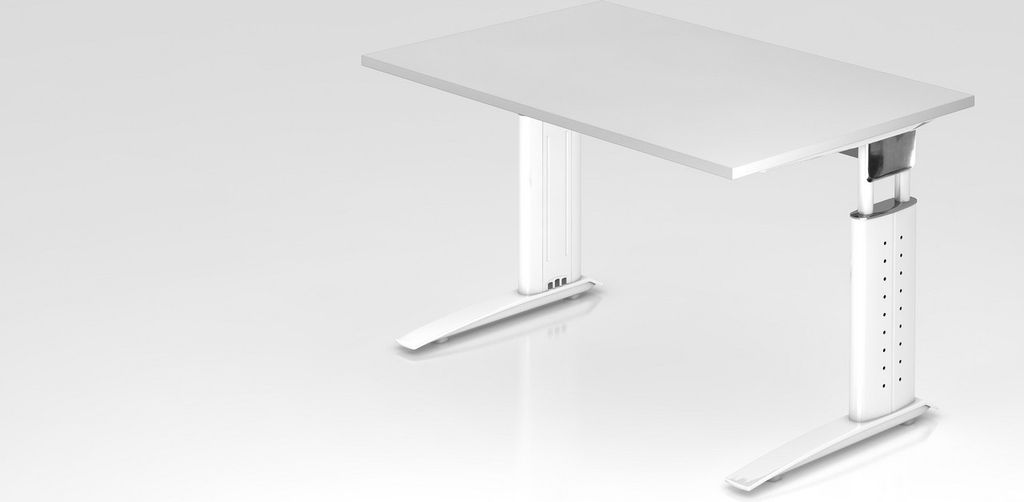 Schreibtisch Mauri | Weiß | Weißes Gestell | BxT 120x80cm | Arbeitshöhe 68-86cm | höhenjustierbar, 2cm Raster | C-Fuß-Gestell | Rechteckform