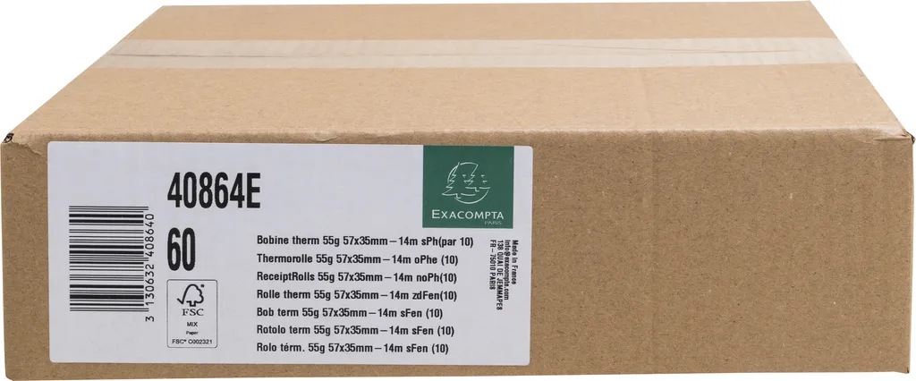 Pack de 60 Bobines Tickets de Caisse 57mm 14m Papier Blanc Thermique