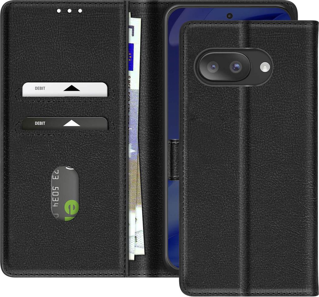Avizar, Wallet-Etui Chesterfield genarbt mit Stand für Google Pixel 9a, Schwarz