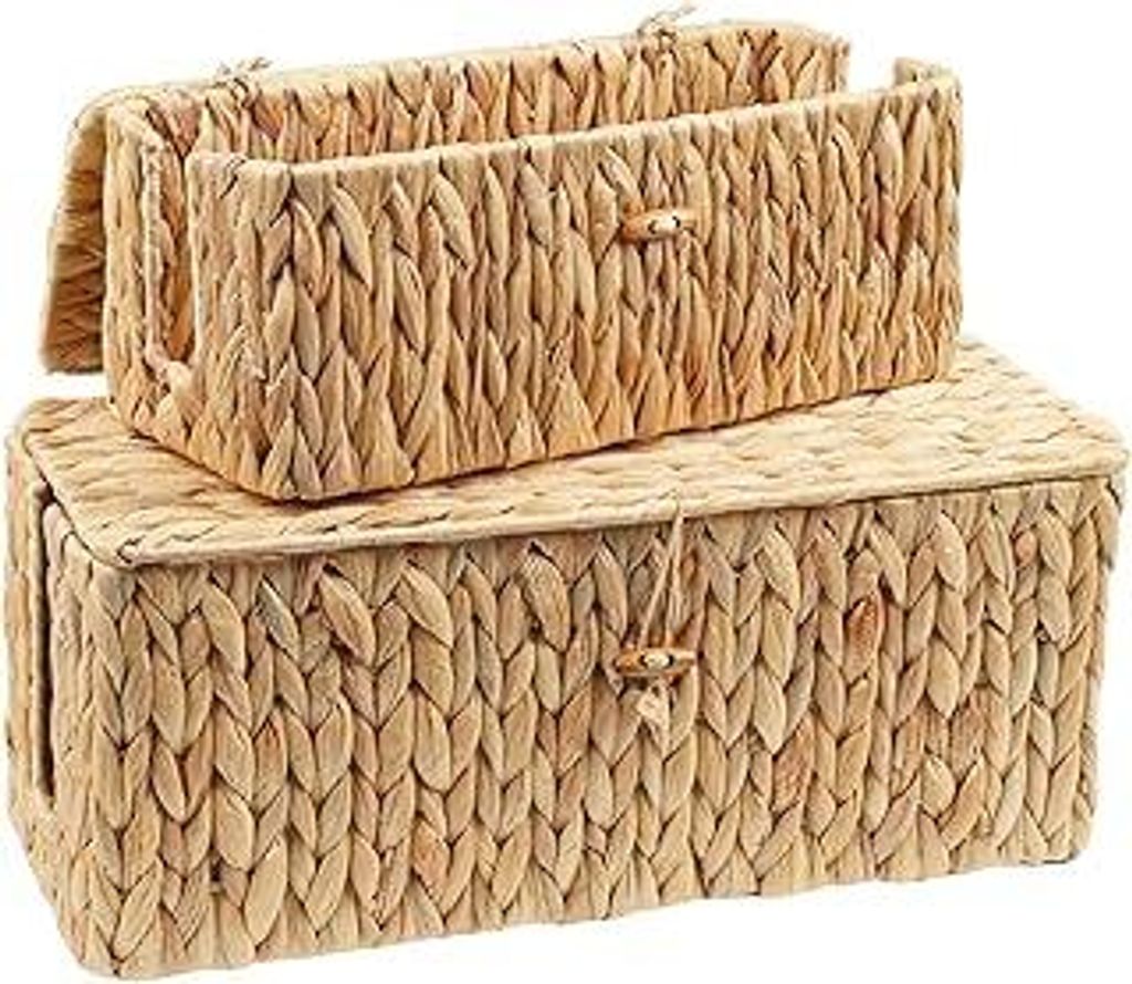 2 Stück Kabelbox,Natürliche Geflochtene Wasserhyazinthe Kabelmanagement Box,Unter Schreibtisch Kabel Organizer Box mit Bambusdeckel,Kabelaufbewah...