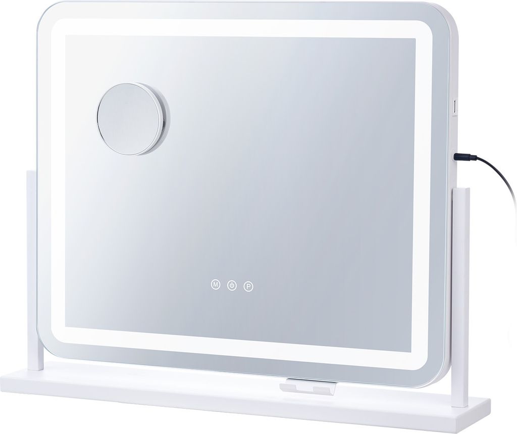 SucceBuy Kosmetikspiegel mit Beleuchtung – 21,7 x 17,7 Zoll, Weiß. Drei Farbbeleuchtungsmodi, 5-fache Vergrößerung, USB-Anschluss und intellig...