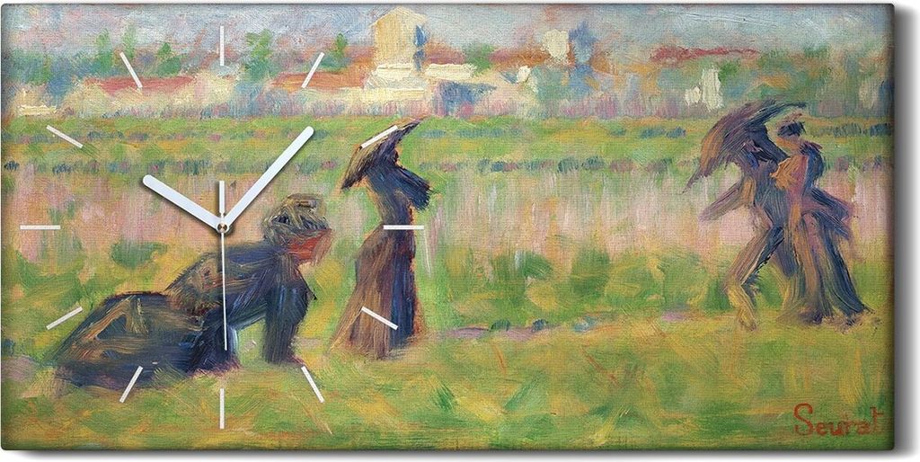 Wanduhr Uhr Wandbild Leinwand 60x30 Malerei Abstrakte Kunst Stadt Fluss - weiße Hände