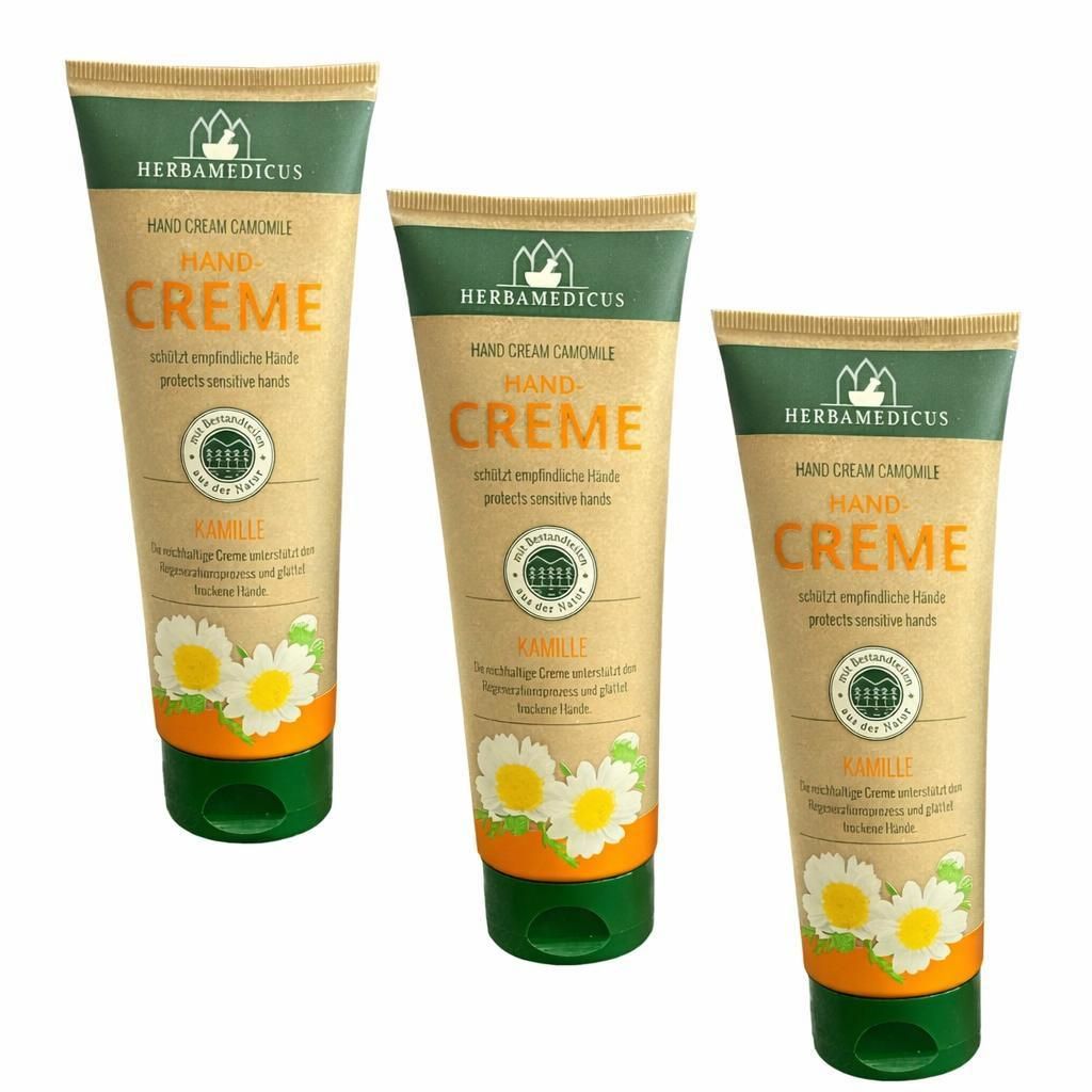 3x125ml Herbamedicus Hand Creme Handcreme Kamille für empfindliche Hände