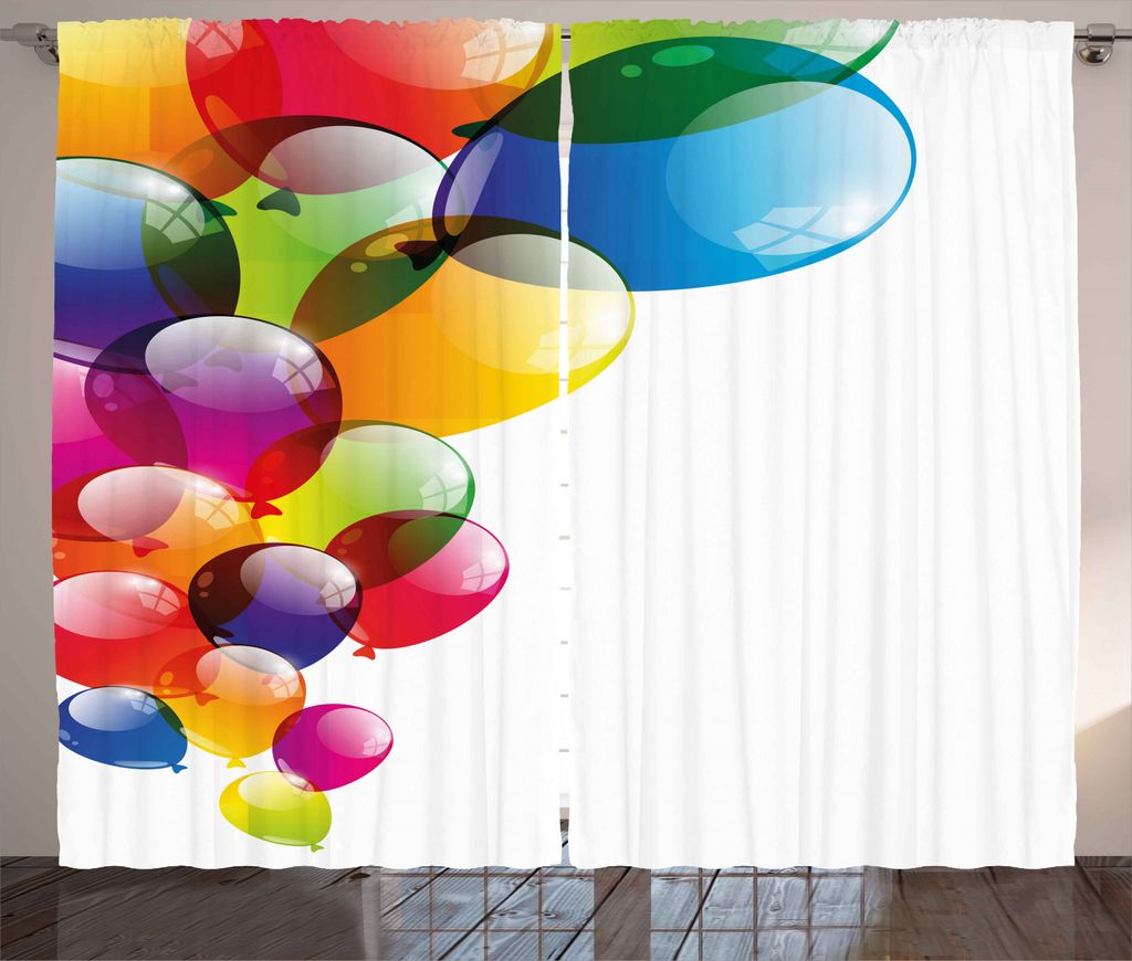 ABAKUHAUS Bunt Rustikaler Gardine, Leuchtende Luftballons Joy, Schlafzimmer Kräuselband Vorhang mit Schlaufen und Haken, 280 x 245 cm, Mehrfarbig