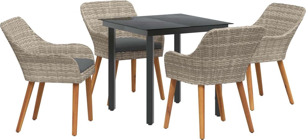 Garten Essgruppe mit Kissen 5 pcs Hellgrau Poly-Rattan