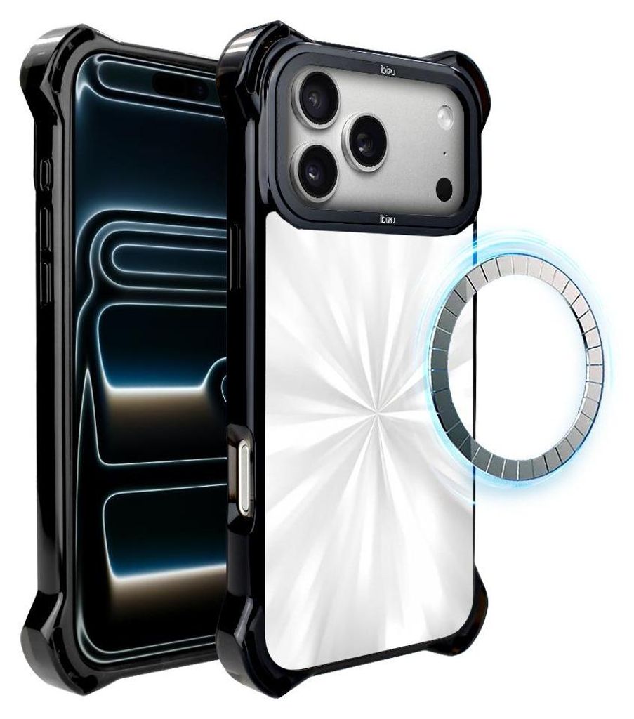 Schutzhülle für das iPhone 17 Pro Max, MagSafe-kompatibel, verstärkte Ecken, schwarz, Reflexion, Schimmer