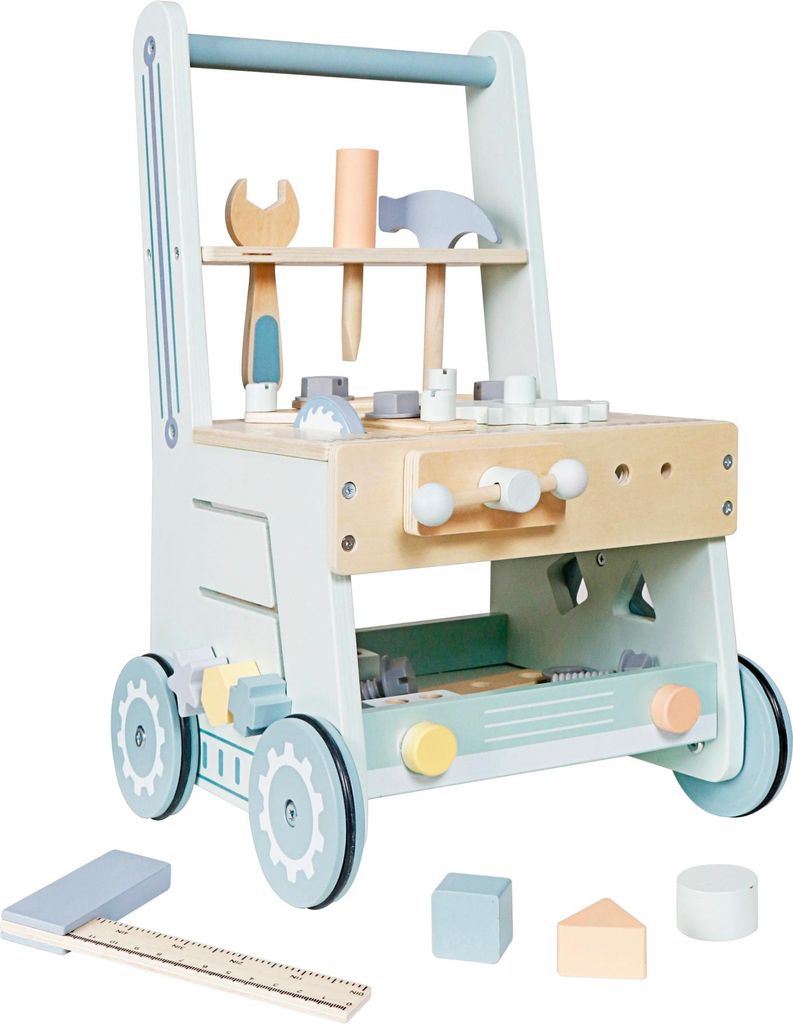 Holz-Lauflernwagen „Werkstatt” inkl. Schraubstock & Werkzeug – für Koordination & erste Schritte