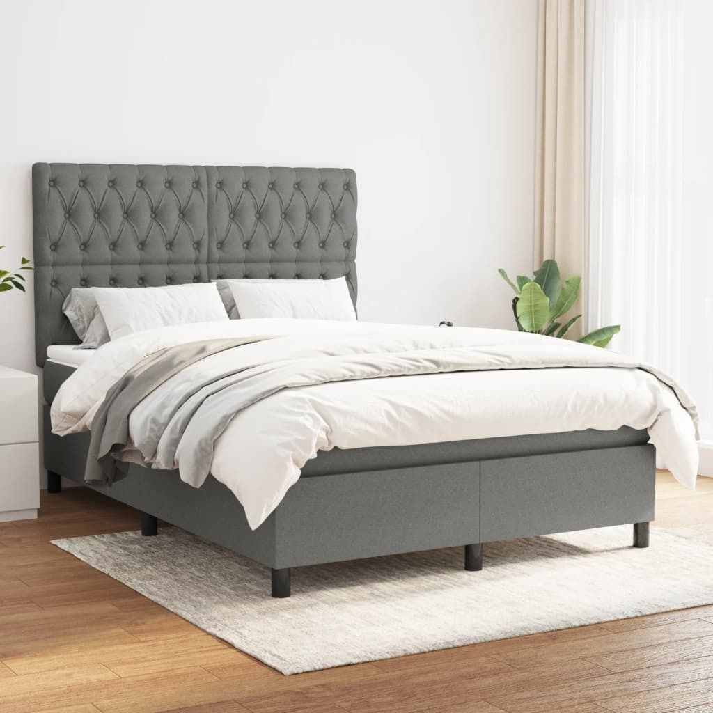 The Living Store Boxspringbett mit Matratze Dunkelgrau 140x190 cm Stoff