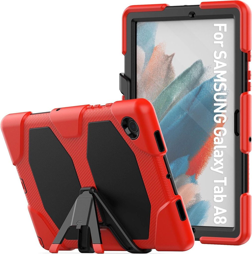 4in1 Case für Samsung Tab A8 X200 X206 10.5 Hülle Stoßfest Schutz + Standfuß Rot