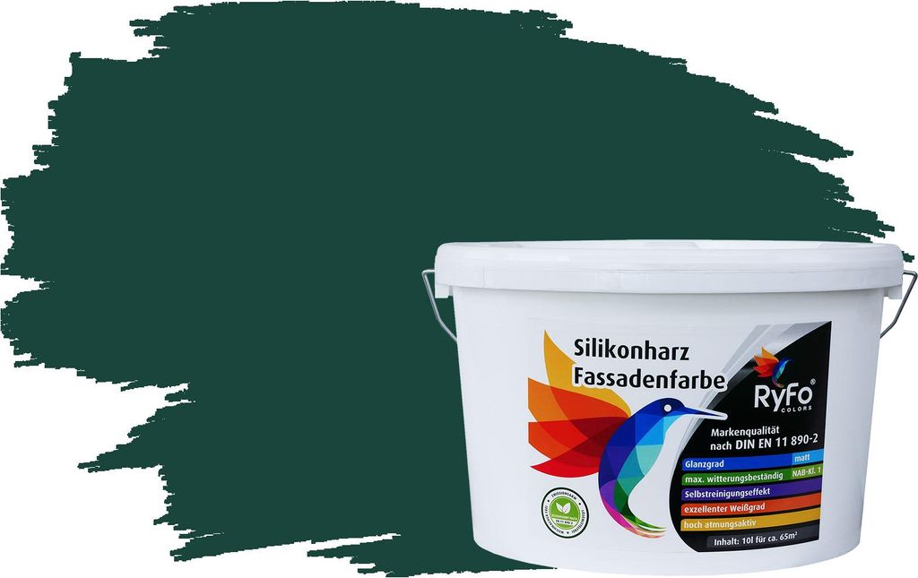RyFo Colors Silikonharz Fassadenfarbe Lotuseffekt Trend Grüntöne Dschungelgrün 10l - bunte Fassadenfarbe, weitere Grün Farbtöne und Größen e...