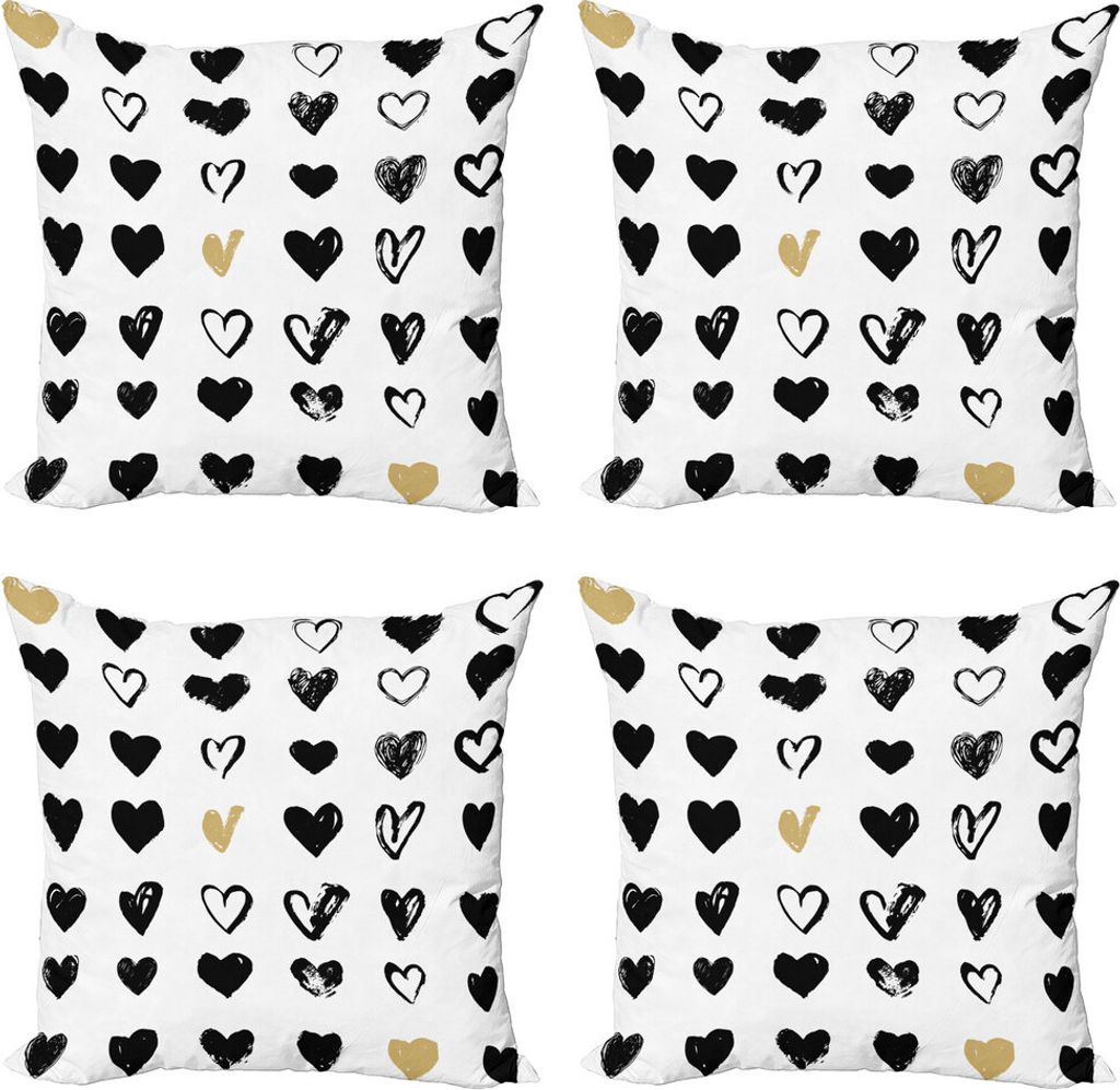ABAKUHAUS Liebe Kissenbezug Set (4 Stück), Kleiner Herz-Hipster, Moderner Doppelseitiger Digitaldruck, 60 cm x 60 cm, Tan Schwarz Weiß