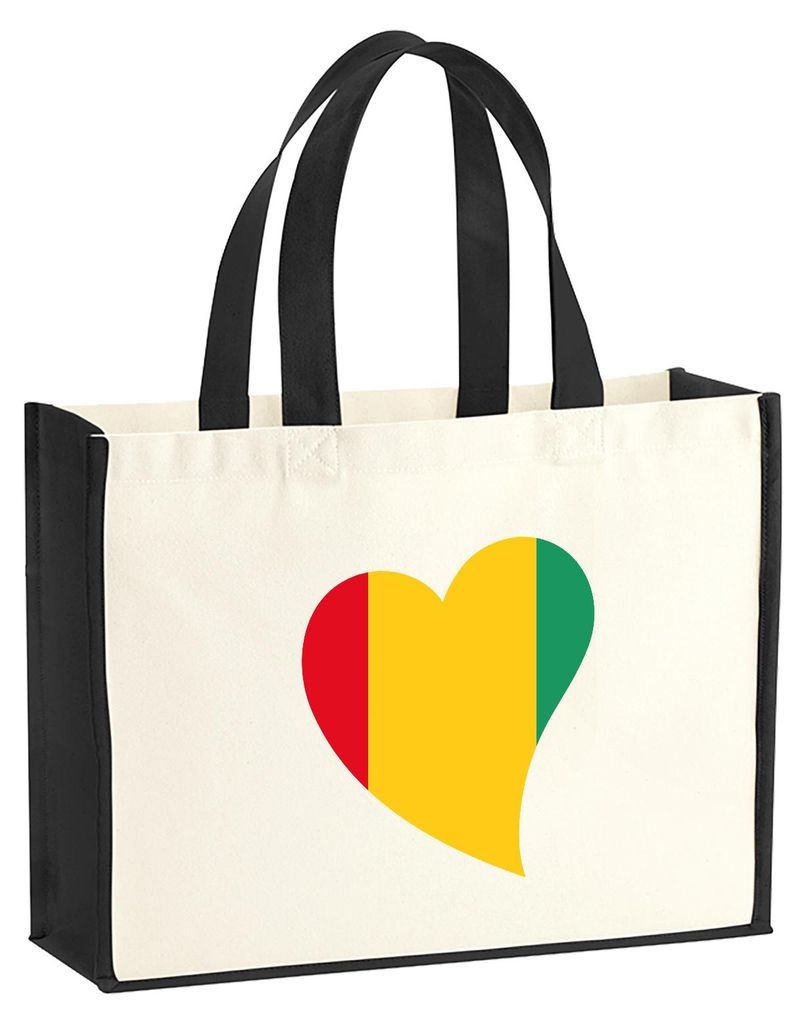 Huuraa Jutetasche Guinea Flagge Herz 21 Liter Black Jute und Baumwolle Einkaufstasche Geschenkidee