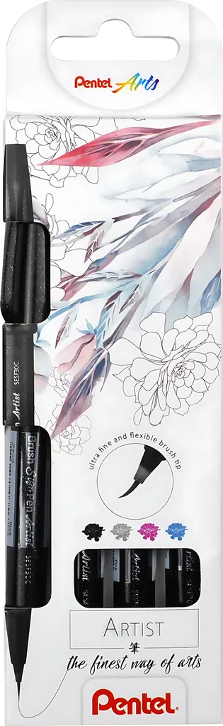 Pentel Sign Pen Brush Set 4 Pezzi - Penna Artista per Calligrafia