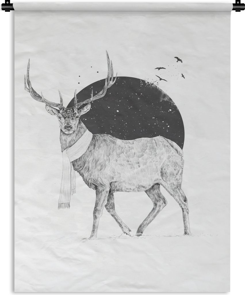 MuchoWow Wandteppich Wandbehang Hirsch - Halstuch - Mond - Vögel 150x200 cm Tapisserie Dekoration Wandtuch - Wandaufhängung - Moderner