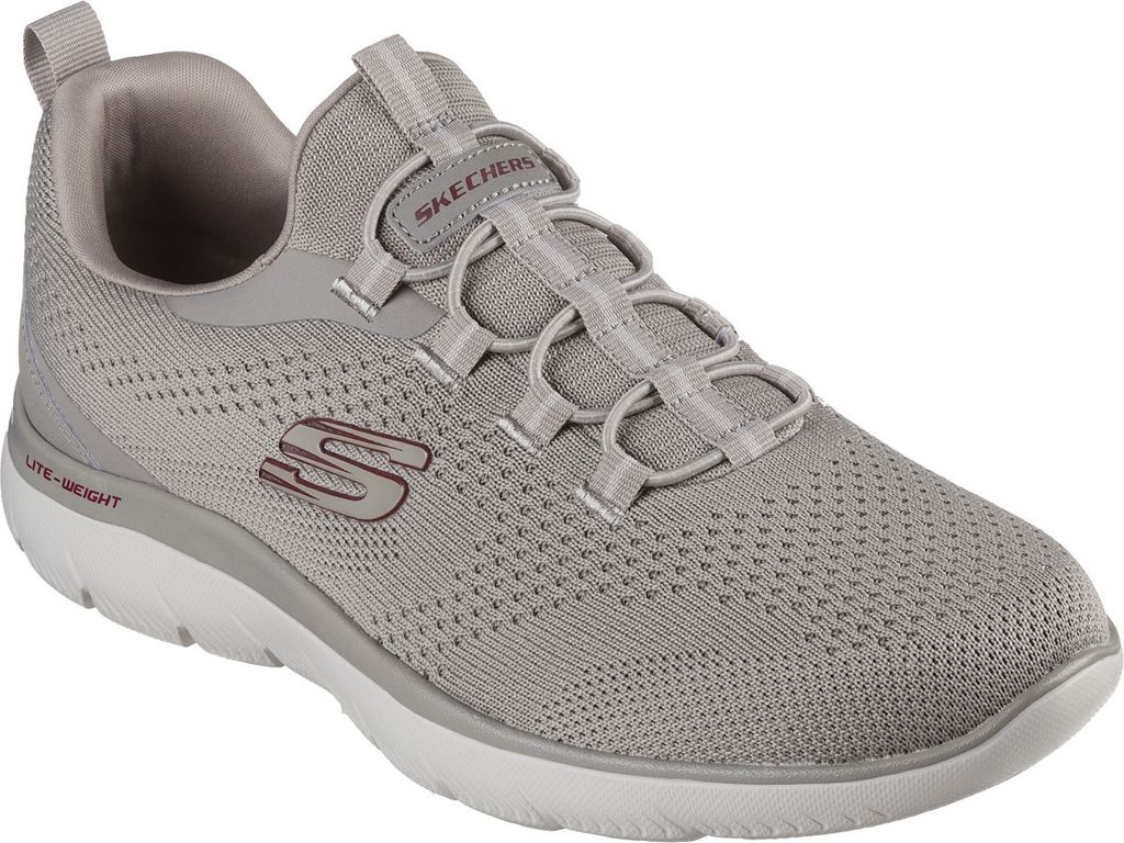 A single gray Skechers shoe is shown against a white background.