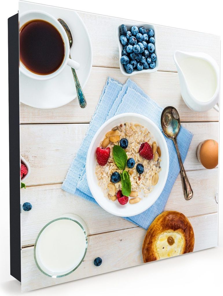 Nachbildung-Schlüsselkasten, Magnetpinnwand und Memoboard mit Glasfront Motiv Fitness Frühstück