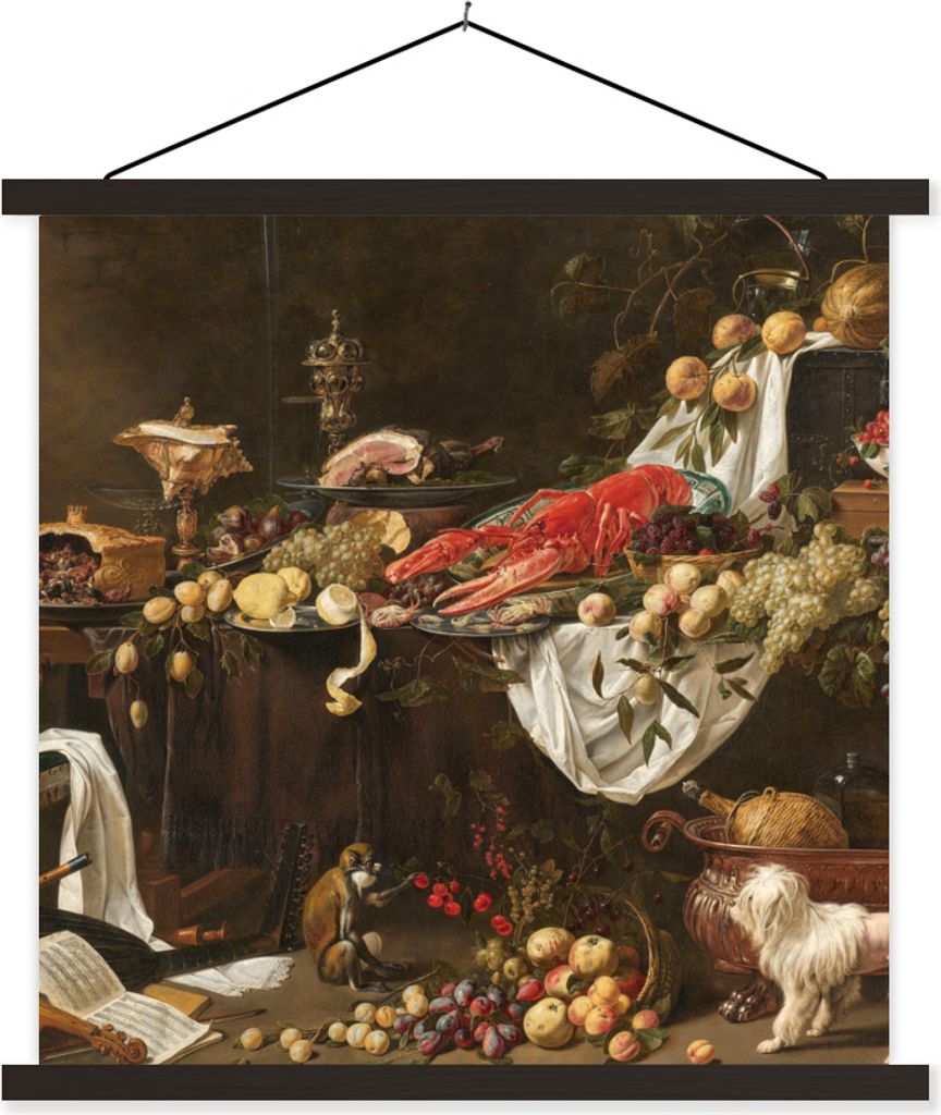 MuchoWow Textilposter Stilleben aus aronk - Adriaen van Utrecht - Alte Meister 90x90 cm mit schwarzem Rahmen - Magnetisches