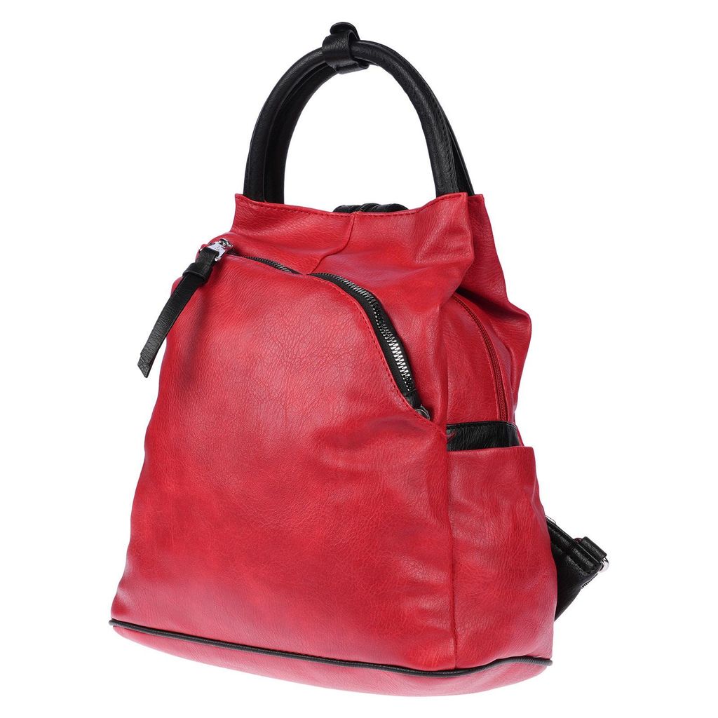 Großer Damen Rucksack Tasche Citybag Leder Optik Bodybag Schultertasche Shopper Rot