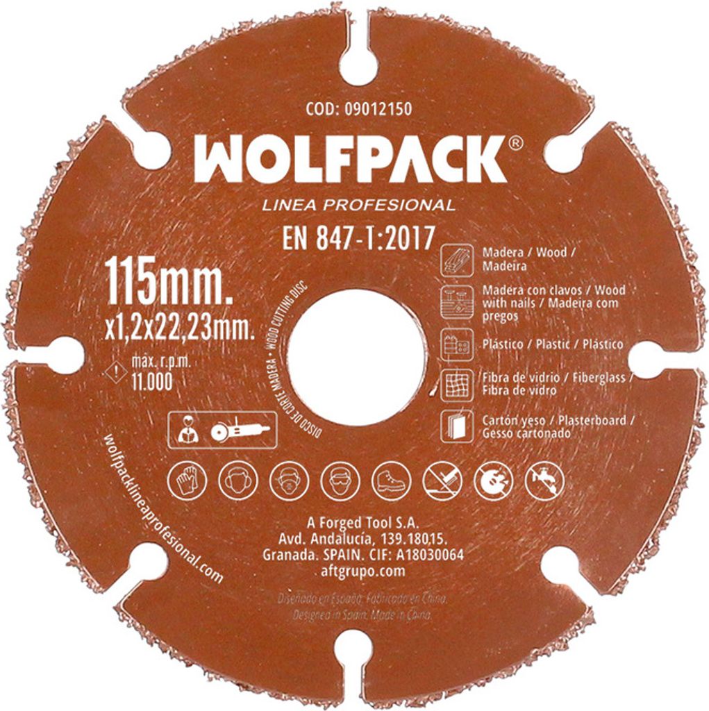 Wolfpack Disco Corte Madera / Plastico Ø 115 mm. Filo De Carburo De Tungsteno