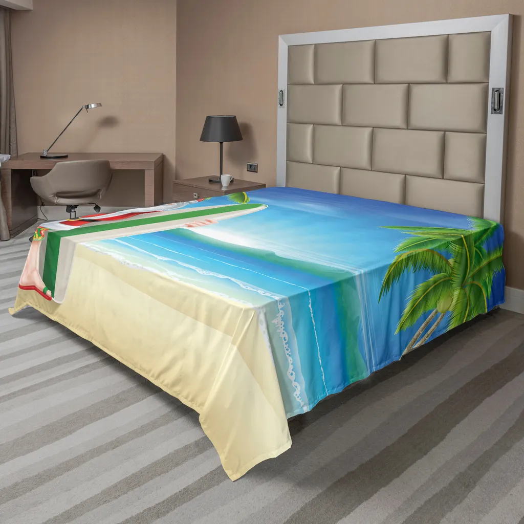ABAKUHAUS Drap de Noël Père Noël à la Plage Bleu Vert 260 x 228 cm